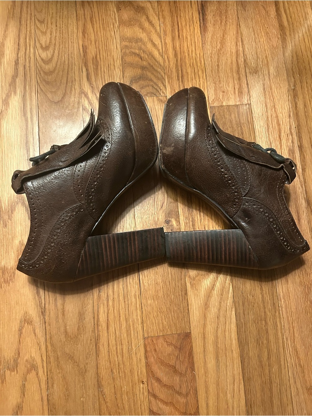 Frye Women’s Preppy Dark Brown Leather 6M Naiya Kiltie Oxford Platform Booties - Picture 5 of 8